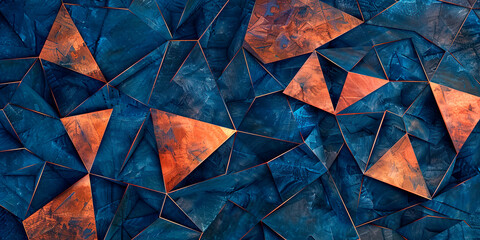 Abstract 3D geometric blue and copper background