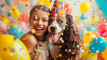 A woman celebrates the birthday of her pet