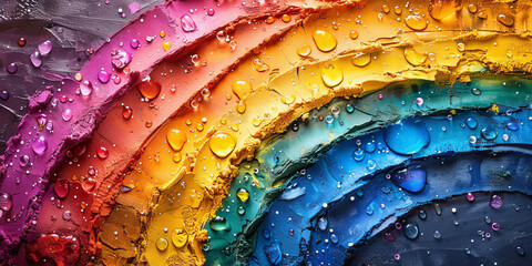 Rainbow Colors with Water Droplets Close-up.
Close-up of a rainbow surface with water droplets. - obrazy, fototapety, plakaty