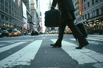 Fotobehang Businessman swiftly crossing a city street, carrying luggage © Emanuel