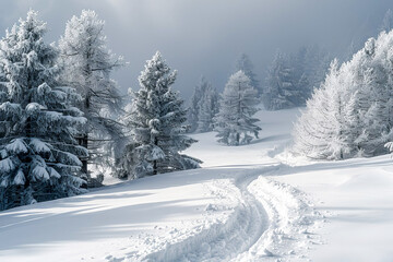 Obraz premium A wintery landscape with a forest path.