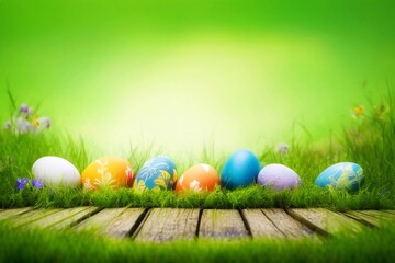 easter eggs on green grass​ background​