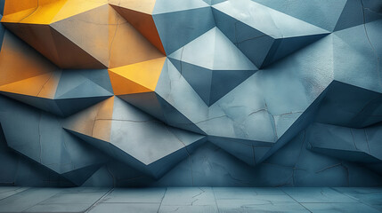 modern geometric 3d mosaic graphics low poly template as backdrop abstract background with polygons squares and lines pattern for presentation and copy space banner gray and blue design elements - obrazy, fototapety, plakaty