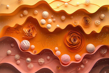 3D orange wall design. Created with Ai - obrazy, fototapety, plakaty