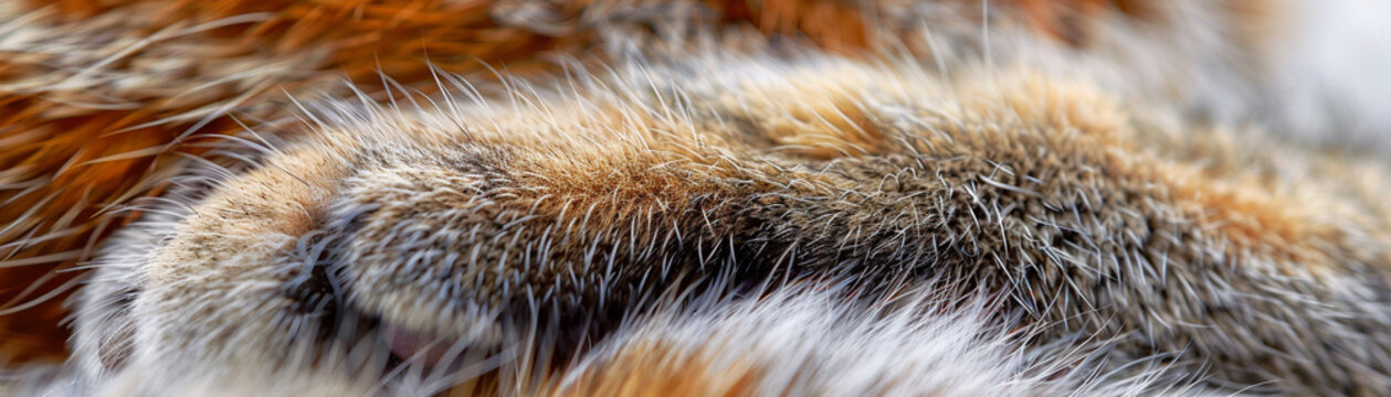 A close-up of a dogs paw, showcasing the detail and texture of the fur and pads