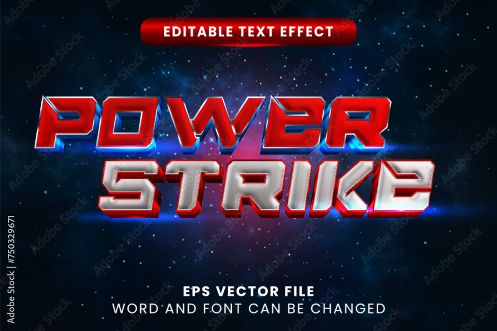 Poster power strike game action 3d editable vector text effect