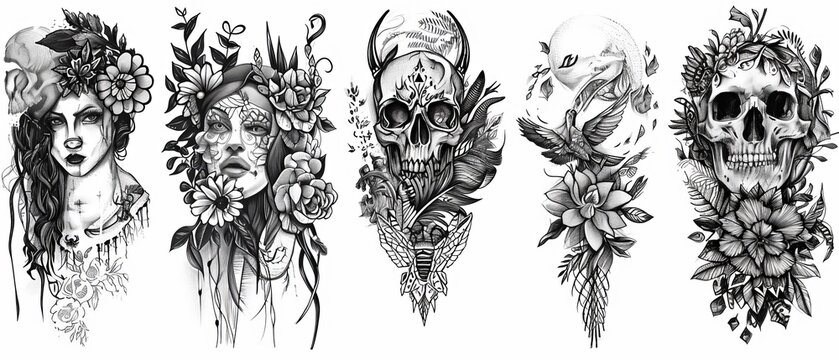Ethereal Harmony: A Gathering of Skulls and Flowers