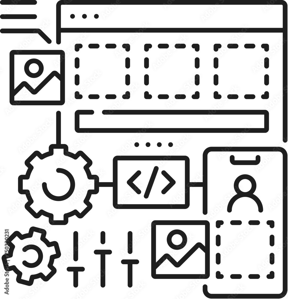 Fototapete ux and ui designer, it specialist icon for mobile app or user interface software development, line v