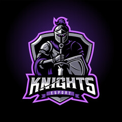Knight holding sword and shield for esport gaming logo © Artchilles