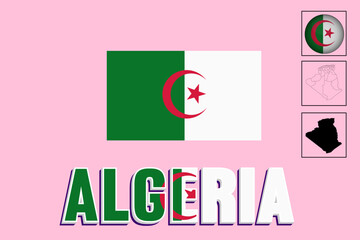 Algeria map and Algeria flag vector drawing