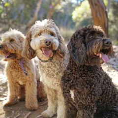Labradoodles curly fur and cheerful demeanor, captured in a dynamic, natural setting