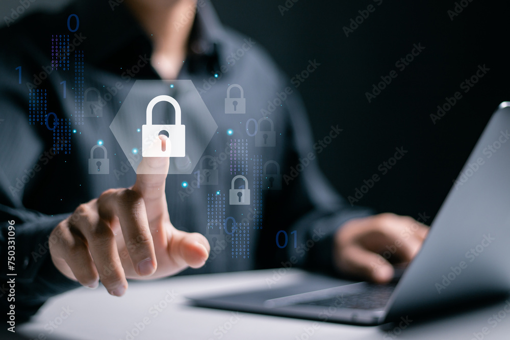 Poster access control concept. digital cybersecurity and network protection, business technology and privac