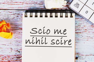 Scio me nihil scire It is translated from Latin as I know I don't know anything. It is written on...