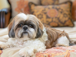 Naklejka na ściany i meble Shih Tzus luxurious coat and warm, inviting eyes, in a pampered indoor setting