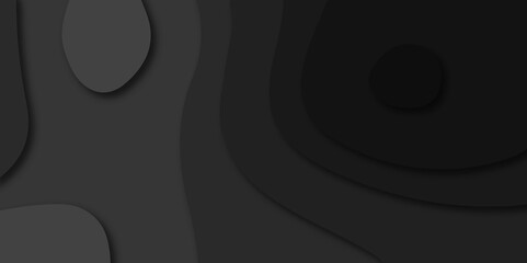 Vector black geometric 3d papercut wave carve line element. black wave decoration ornament. Luxury papercut black background. topographic canyon map light relief texture, curved layers and shadow.