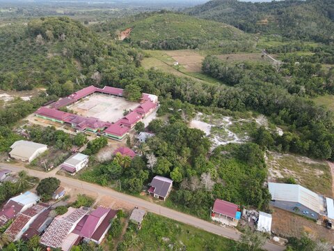 Top view aerial photo with trees in village I Natural picture areal view from drone