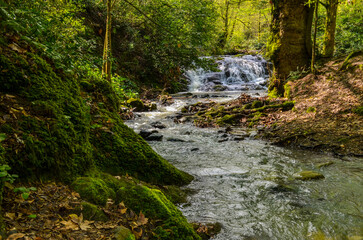 waterfalls on the mountain stream in Termal Kaplicalar park (Yalova, Turkey)