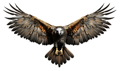 Picture eagle or hawk watercolor flying isolated on cut out PNG or transparent background. Realistic bird animal clipart template pattern.
