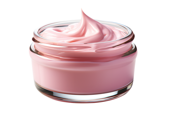 Hygienic light pink color paint face cream in jar moisturizer smear. isolated on cut out PNG or transparent background. Makeup realistic cosmetics for women. Beauty facial cosmetic product texture.