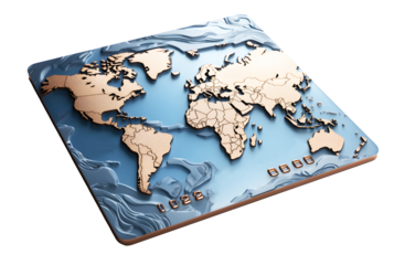 Digital credit card display blue. Gold world map pattern isolated on cut out PNG or transparent background. Technology Online card payment for purchases from online stores and online shopping.