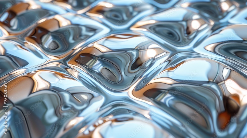 Poster a close up of a shiny surface with a lot of different shades of blue and gold on it and a pattern in