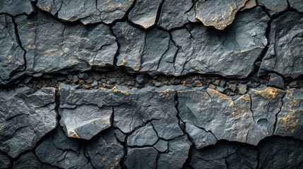  a close up of a rock wall with some dirt on top of it and a few rocks on the bottom of the wall and some dirt on the bottom of the wall.