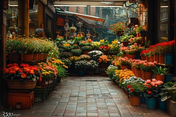 A flower shop with many different types of flowers