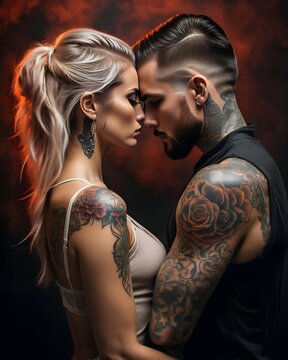 Intimate tattooed couple