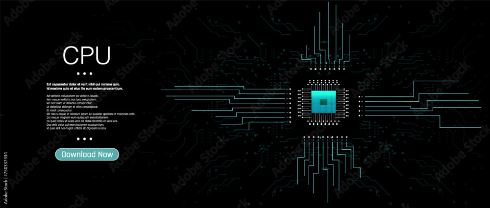 Poster futuristic cpu design with illuminated core and circuitry - high-resolution digital technology conce