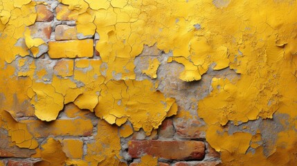  a brick wall with yellow paint that has been chipped off and has been chipped off to make it look like it has been vandalized with yellow paint.