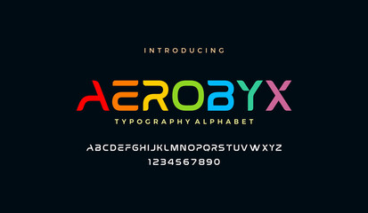 Modern digital alphabet font. Sans Serif Font. Minimalist typography and numbers, futuristic urban style font for fashion, sport, technology, creative logo design. Graphic vector illustration