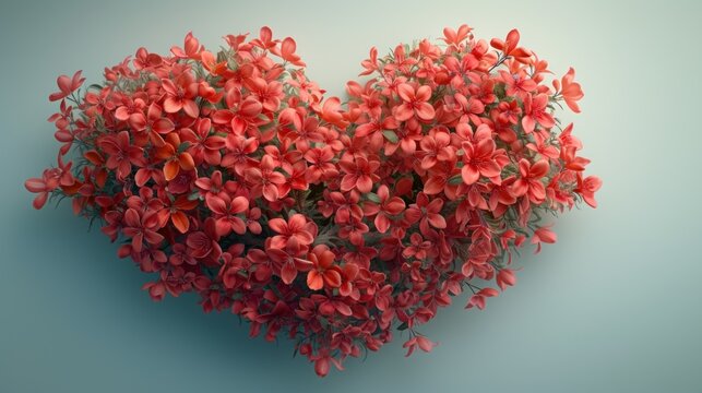  a bunch of red flowers in the shape of a heart on a blue background with space for a text or an image to be used for a greeting card or for valentine's day.