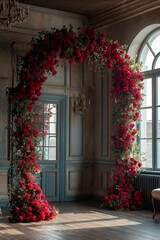 Fototapeta na wymiar Rose Heart Decor in Marble Room with Natural Light
