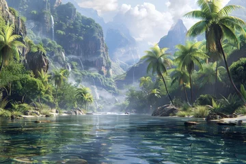 Poster A beautiful tropical landscape with a river flowing through it © hakule