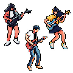 pixel art of teenagers rock bands
