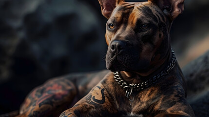 muscular and tattooed dog