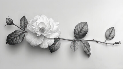  a black and white photo of a flower on a twig of a twig of a twig of a twig of a twig of a twig of a twig.
