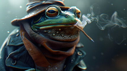 frogs wear clothes and hats - obrazy, fototapety, plakaty