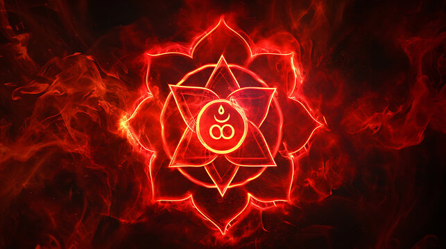 Mandala Red Muladhara, root chakra symbol pattern.
