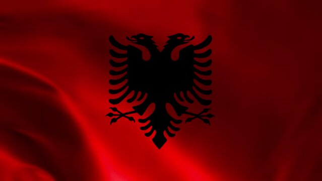 Albania flag waving in the wind. National flag of Albania. Sign of Albania seamless loop animation