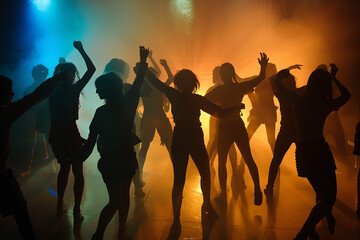 Silhouettes of teenagers dancing