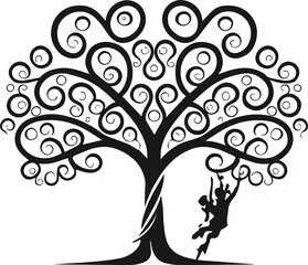 Vector black tree with roots and hearts vector stock illustration