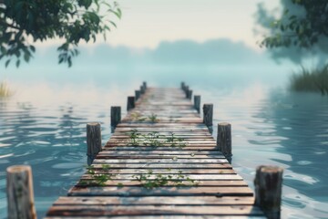 A wooden pier with a small bridge over a body of water