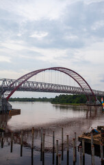 Obraz premium Kahayan Bridge, icon and landmark of Palangka Raya city, the biggest bridge over Kahayan River.