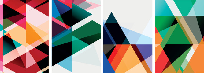 Colorful bright triangles with various colors and transparencies. Vector illustration For Wallpaper, Banner, Background, Card, Book Illustration, landing page