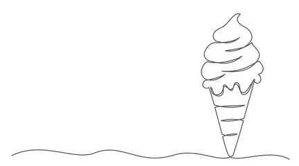 Ice cream One line drawing isolated on white background