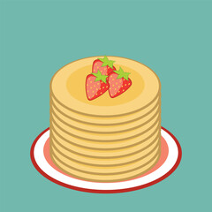 Pancakes with strawberry on plate
