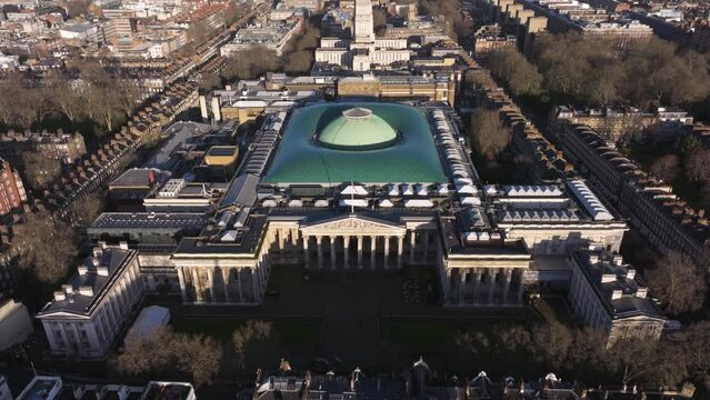 Establishing aerial shot of the British museum central London