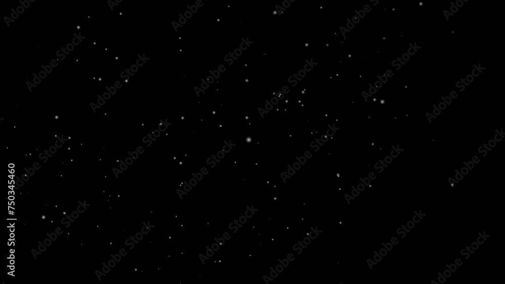 Poster animation of snow particles falling across the screen on a black background. from right to left. sno