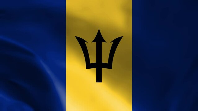 Barbados flag waving animation, perfect looping, 4K video background, official colors, looping National Barbados blue yellow trisula flag animation background 4k best choice and suit for your footage